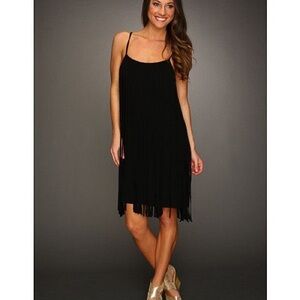 Badgley Mischka Black Fringe Mini Dress